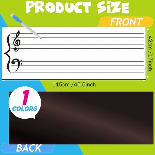 Miniatura 3 de Teling 9 piezas de 45.5 x 17 pulgadas, borrado en seco, hoja magnética para profesores, músicos, estudiantes, personal musical, 6 marcadores, 2