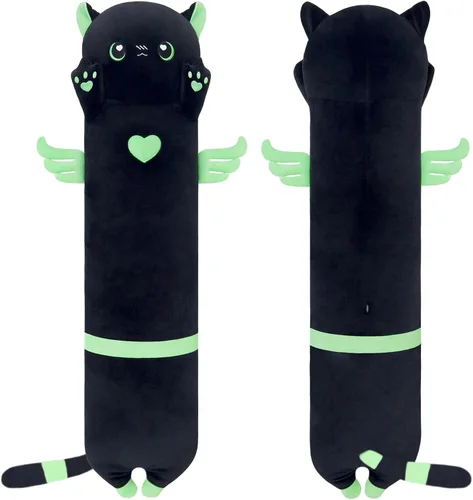 Miniatura 15 de Almohada de gato de felpa suave, almohada larga de juguete de animal de peluche para gatito, regalo para niños, novia (50CM, negro)