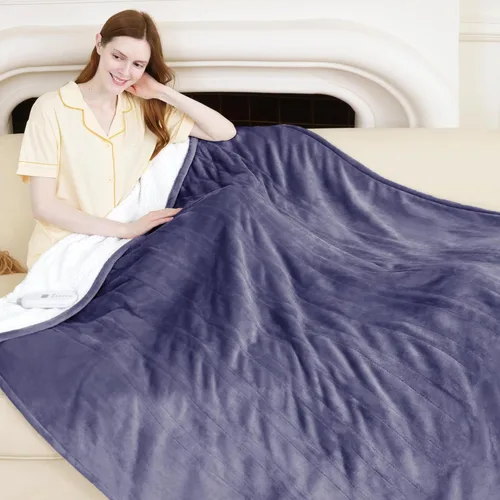 Manta térmica eléctrica de franela Sherpa de 50 x 60 pulgadas - Manta eléctrica suave con 5 niveles de calefacción y 4 horas de apagado automático,