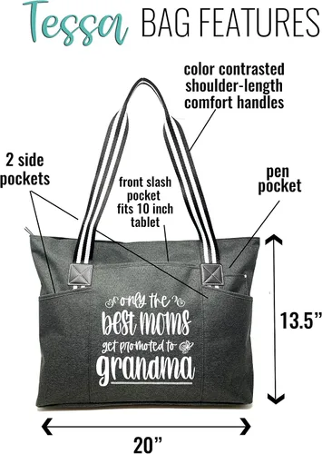Miniatura 105 de Brooke & Jess Designs Bolso de mano para la abuela – Bolso de lona resistente con cremallera y bolsillo interior para la abuela para uso diario