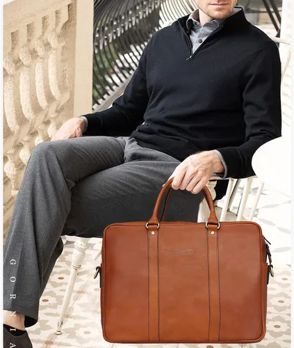 Miniatura 4 de Banuce Maletín de cuero italiano de grano completo para hombre, funda de 14 pulgadas, bolsa de trabajo para laptop, Beige, Maletín de cuero