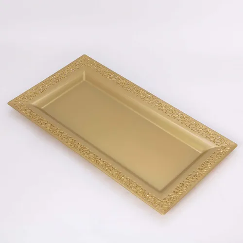 Miniatura 6 de Efavormart - Paquete de 4 bandejas rectangulares de plástico con estampado de encaje dorado de 14 pulgadas, bandejas decorativas para mesa de café