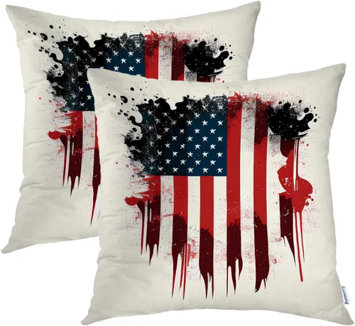 Miniatura 68 de Batmerry American Flag Ink Dot Throw Pillow Covers, Red Blue White Stars Abstract Decorative Pillow Covers Digital Printing Blended for Couch Sofa