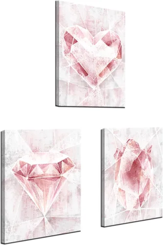 Biuteawal Arte de pared rosa de 3 paneles, pinturas geométricas abstractas sobre lienzo, impresión de corazón de diamante, tulipán, cuadro floral,