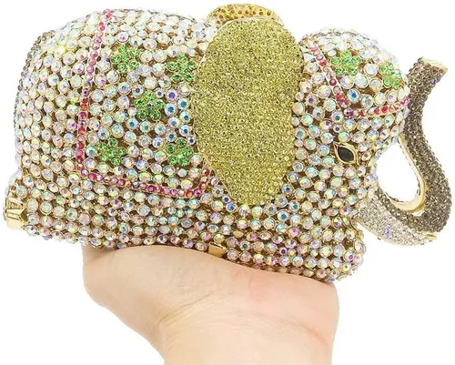 Miniatura 8 de Boutique De FGG Elefante de noche embragues bolsos de mano de metal cristal embrague Minaudiere boda carteras y bolsos nupciales