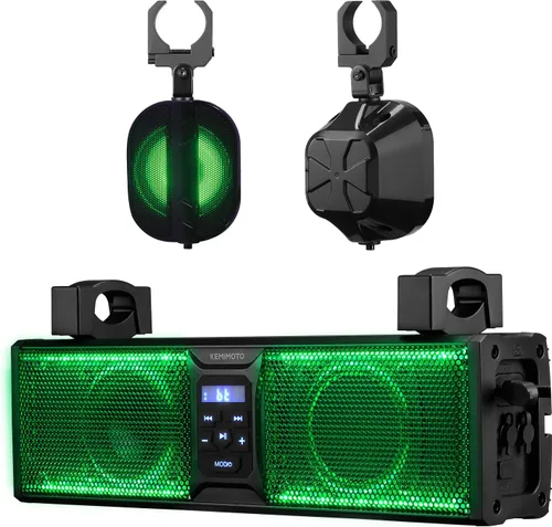 KEMIMOTO Sistema de barra de sonido UTV de 2.1 canales, barra de sonido ATV de 17 pulgadas con luces RGB BT5.3 IP66 impermeable, subwoofer de techo