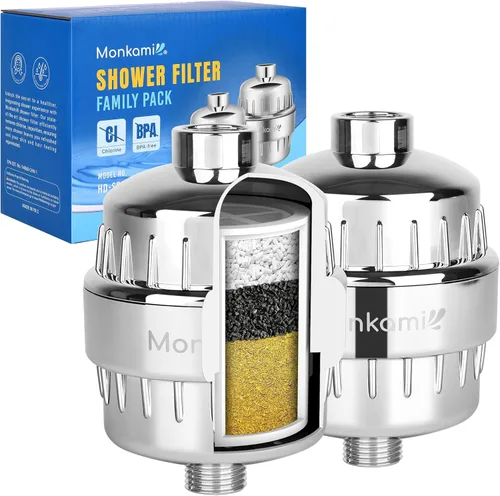 Filtro de Ducha de Servicio Pesado - Filtro de Cabezal de Ducha de Alta Presión Monkami Para Agua Dura, 99% de Eliminación de Cloro, Fluoruro y Cromo
