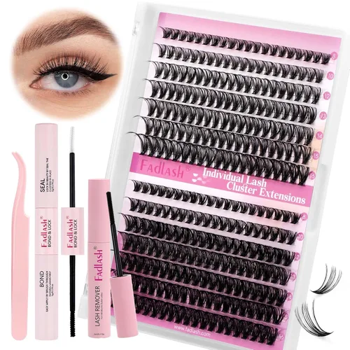 Kit de extensiones de pestañas DIY, racimos de pestañas individuales, adhesivo y sellador para pestañas, removedor de pegamento para racimos de