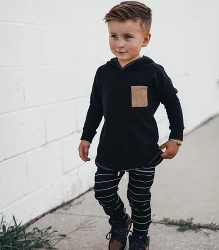 Miniatura 65 de Ropa de bebé niño 3 6 9 12 18 24M 3T Conjunto de pantalones con capucha patchwork sudadera con capucha pantalones de rayas traje de otoño invierno