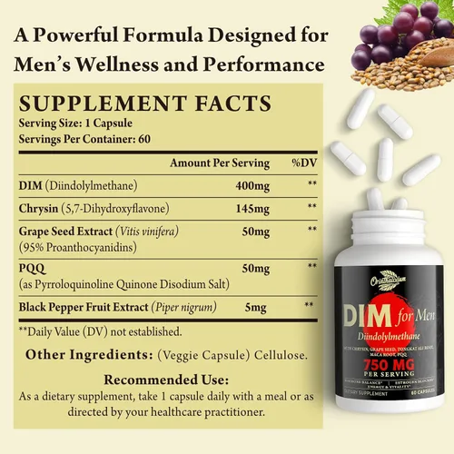 Miniatura 2 de Orinthalixium DIM para Hombres 750MG – Equilibrio Hormonal, Apoyo al Estrógeno para Hombres, Suplemento DIM, Desintoxicación, Vitalidad