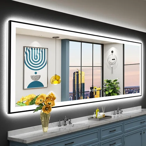 Miniatura 34 de 30x36 Espejo de baño LED con luces, retroiluminado y luz frontal, espejo de tocador iluminado antivaho para pared de baño, 3 colores, regulable