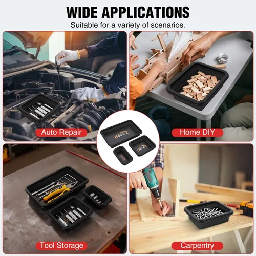 Miniatura 8 de GOOACC Juego de bandejas magnéticas plegables de 3 tamaños, bandejas de herramientas plegables de silicona negra, organizador para tornillos