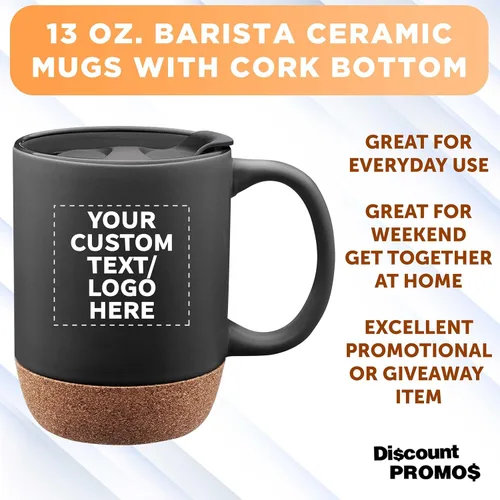 Miniatura 3 de Tazas de cerámica personalizadas Barista con fondo de corcho, 13 onzas, juego de 12/36/72, paquete personalizado a granel, perfecto para café, té