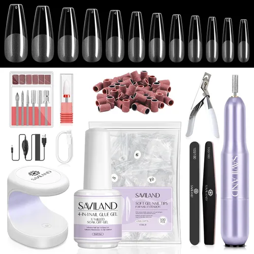 Miniatura 24 de Saviland Kit de iniciación de uñas acrílicas: polvo y líquido acrílico rosa claro nude, cepillo, limas, formularios, uñas a presión, juego