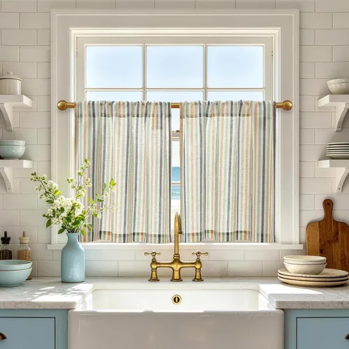 Miniatura 23 de jinchan - Cortinas de lino a rayas para cocina de 20 pulgadas de largo, cortinas de varios niveles, estilo granja moderna de café, tratamientos