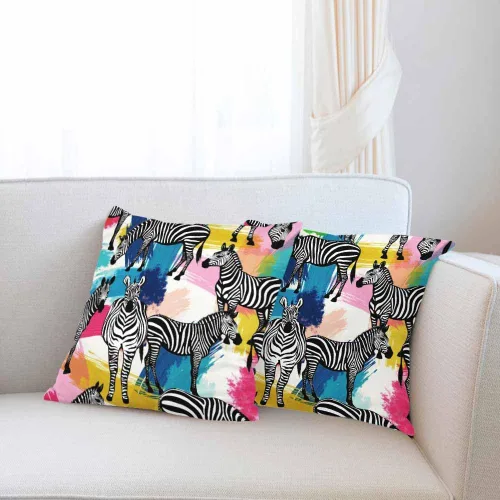 Miniatura 2 de Juego de 2 fundas de almohada cuadradas decorativas para sofá y cama, diseño de cebra tropical, selva tropical, color negro y blanco, para hombres
