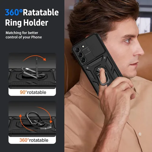 Miniatura 6 de Funda para Samsung Galaxy S22 Plus con cubierta para lente de cámara, protector de pantalla HD, protección contra caídas de grado militar de 10 Negro