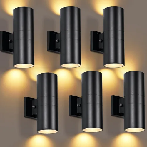 Miniatura 22 de Luces de pared para exteriores del atardecer al amanecer, 2 unidades, modernas luces de porche al aire libre con bombillas, luz exterior cilíndrica
