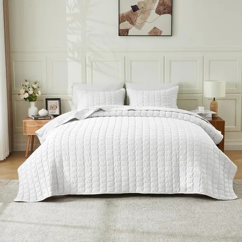 Miniatura 23 de Great Bay Home Full/Queen Quilt Set - 3-Piece Seersucker Box-Stitched Bedding Set - Soft, Lightweight, All-Season Bedspread (White)