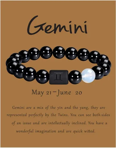 VLINRAS - Pulsera de signo del zodiaco, para hombre y mujer, de 0.315 y 0.394 pulgadas, ónice negro natural, signo de estrella, constelación,