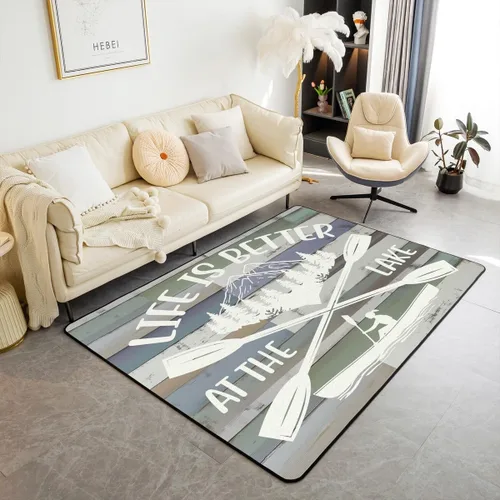 Miniatura 10 de Lake House - Alfombra rústica de 3 x 5 pies para niños, para sala de estar, para niños y niñas, decoración de reglas del lago, alfombra decorativa