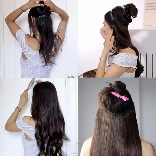 Miniatura 8 de Tinashe Extensiones de cabello humano real con alambre, lacio, 12 pulgadas, 2.47 onzas, rubio claro, con reflejos rubio dorado, extensiones