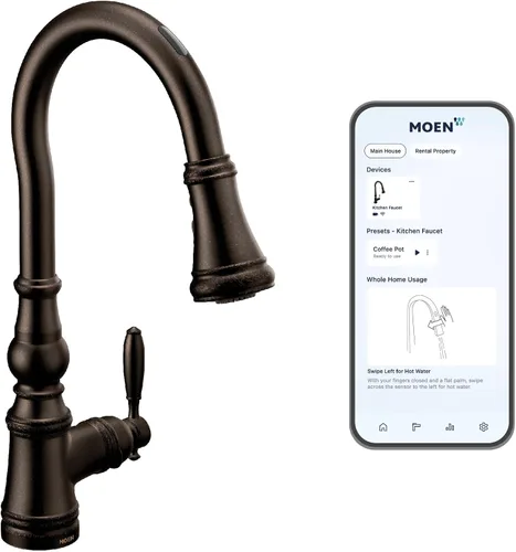 Miniatura 24 de Moen WeymouthBrushed Gold S73104BG - Grifo de cocina con resorte de preenjuague de un mango con refuerzo de potencia para una limpieza más rápida