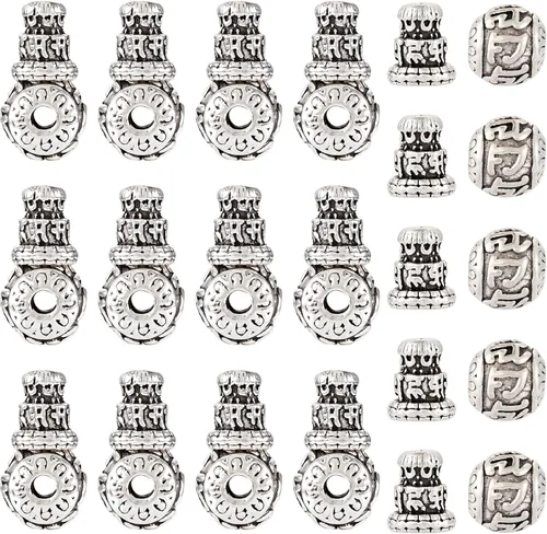 Miniatura 12 de Craftdady Cuentas de gurú tibetano de plata de 3 maneras para hacer collares y joyas Plata antigua-1