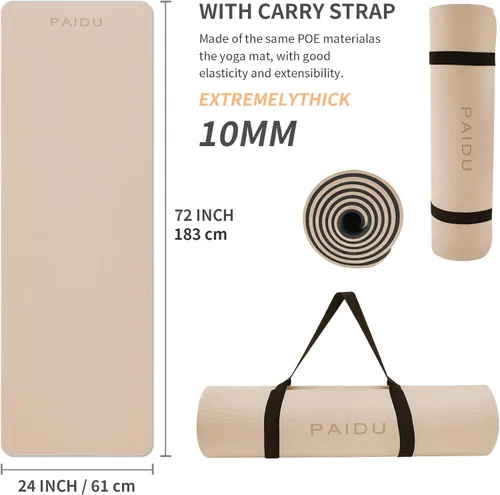 Miniatura 2 de PAIDU Yoga Mat Non Slip Anti-tear,extra thick-2/5 inch（10MM）High Resiliency Professional POE Yoga Mats for Women Men Kids,72"x24"inch,Workout, Yoga