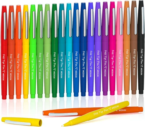 Bolígrafos de punta de fieltro de 20 colores, bolígrafos de punta media, bolígrafos de colores surtidos Lelix para diario, escribir, tomar notas,