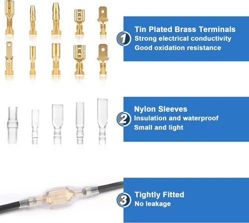 Miniatura 5 de Qibaok - Kit de herramientas de engaste de terminales de cable, crimpadora de cables de trinquete AWG 22-16 (0.5-1.5 mm²) con 500 conectores macho