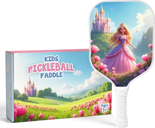 Miniatura 11 de Paleta de pickleball para niños diseñada para edades de 3 a 12 años, fibra de vidrio ligera (0.37 libras), agarre pequeño para un fácil control