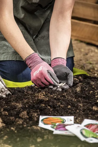 Miniatura 6 de Guantes de jardinería para mujer Mud Grip de tejido de nylon sin costuras, resistentes al agua, con palma de nitrilo punteado Rosa