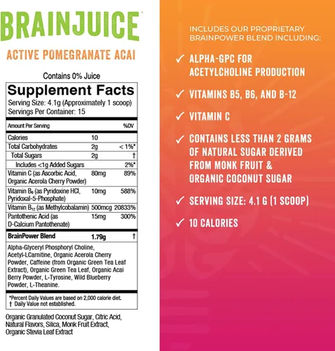 Miniatura 2 de BrainJuice Suplemento de apoyo cerebral nootrópicos, polvo sin gluten para energía y concentración, mezcla de bebida con L teanina, Alpha GPC