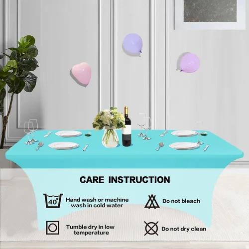 Miniatura 5 de IVAPUPU Paquete de 2 Manteles de Mesa de 6 Pies para Mesa Rectangular Ajustados para Eventos Elásticos Azul Niebla Cubiertas de Mesa Lavables Azul