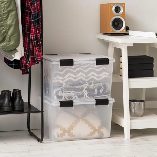 Miniatura 6 de IRIS USA - Contenedor organizador de plástico hermético para almacenamiento, 46.6 cuartos de capacidad, con tapa duradera, sello y hebillas