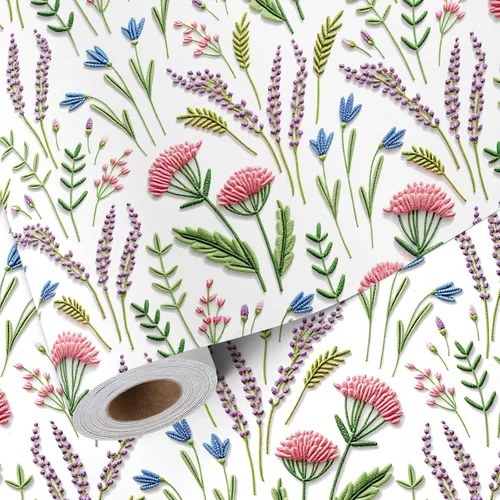 Miniatura 8 de LaRibbons Rollo de papel de regalo reversible floral azul, elegante diseño de peonía azul y blanco, envoltura de regalo china para el día de San