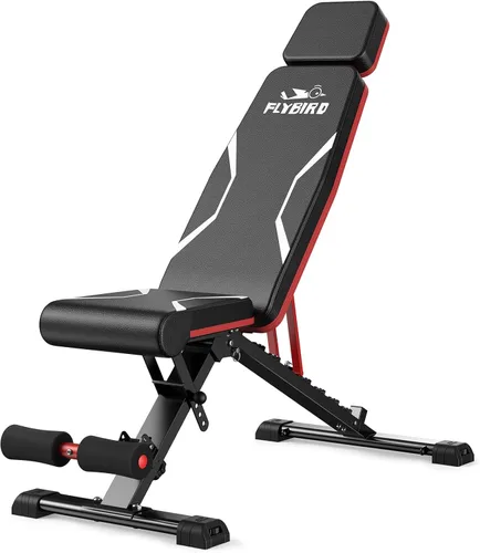 FLYBIRD Banco de pesas ajustable que se adapta hasta 6'5'', capacidad de 750 libras para entrenamiento de cuerpo completo, banco plegable resistente