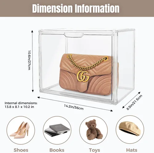 Miniatura 7 de Paquete de 3 organizadores de bolsos para armario, vitrina de acrílico transparente, caja organizadora de almacenamiento con puerta magnética