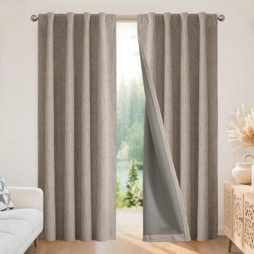 Miniatura 23 de Joydeco - Cortinas 100% opacas, 2 paneles de lino natural para oscurecer habitación, aislamiento térmico, trabillas traseras y bolsillo para barra