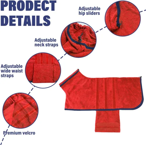 Miniatura 2 de Abrigo de Secado para Perros - Toalla de Baño para Perros de Secado Rápido - Bata de Baño para Mascotas de Microfibra Super Absorbente, Abrigo