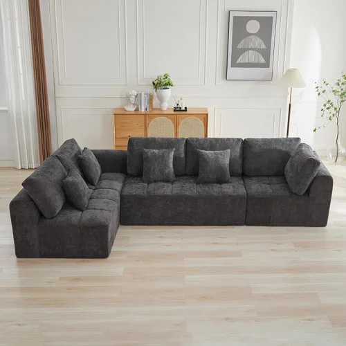 Miniatura 58 de Sofás modulares deshuesados de 140 pulgadas para sala de estar, sofá modular modular de nube comprimida, sofá moderno en forma de U de 9 plazas Gris