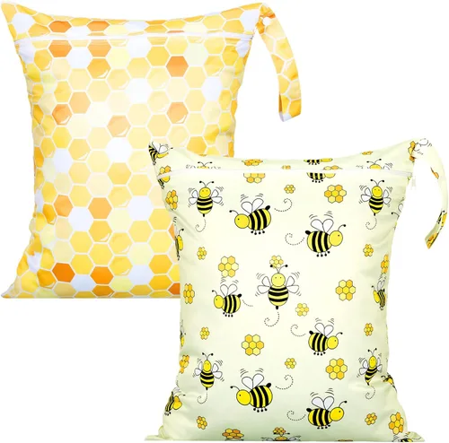 Shappy 2 Piezas Bolsa de Lavandería de Viaje Grande Lavable Impermeable Seca/Húmeda Bolsa Grande para Ropa Sucia Baño Entrenamiento (Estilo Abeja)
