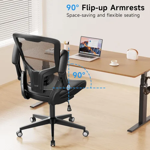 Miniatura 5 de Silla de oficina ergonómica de escritorio de 350 libras, cómoda silla de computadora de malla con soporte lumbar ajustable, reposabrazos abatibles