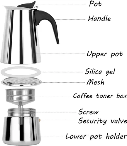 Miniatura 9 de Cafetera de café expreso, cafetera portátil de acero inoxidable, cafetera expreso, clásica para el hogar, la oficina (3.3 fl oz)