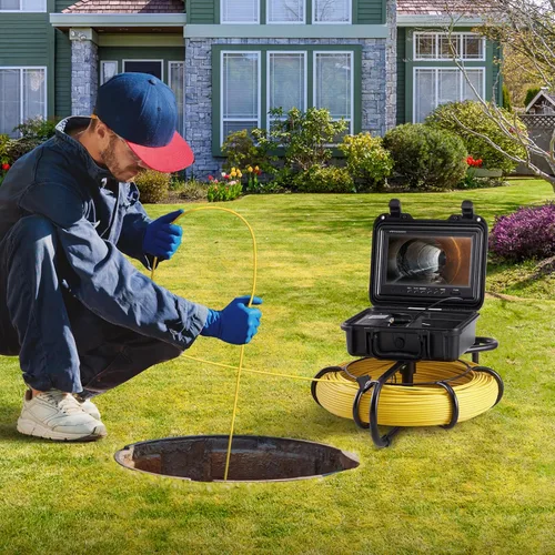 Miniatura 7 de VEVOR Cámara de Alcantarillado 120m/393ft con Pantalla de 9", DVR, Resistente al Agua IP68, 12 LEDs, Tarjeta SD de 16GB para Líneas