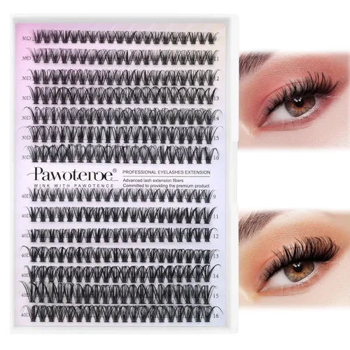 Miniatura 17 de Extensiones de pestañas Pawotence, racimos de 280 piezas, pestañas individuales en racimo, extensiones de pestañas 50D, mezcla de 9-16 mm, racimos