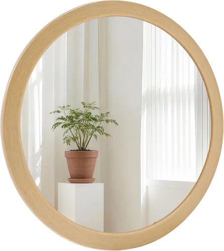 Miniatura 23 de CULER Espejo Redondo de 36 Pulgadas, Espejo de Pared Templado Rústico de Baño con Marco de Madera de Nogal, Espejos Circulares de Madera