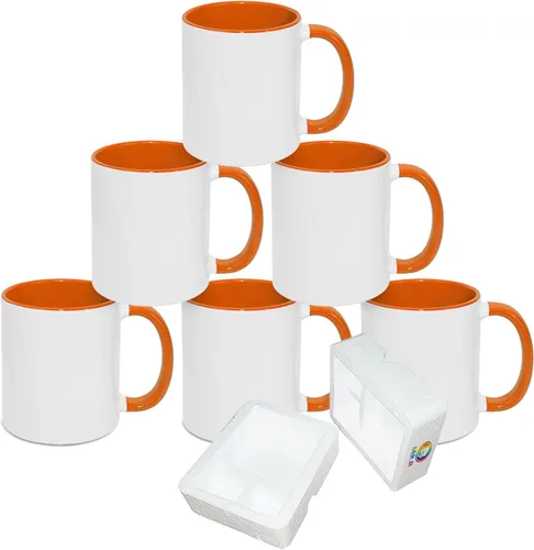 Miniatura 9 de MR.R Tazas de café en blanco de sublimación de 11 onzas, taza blanca con taza de color morado interior y asa, juego de 6 Púrpura