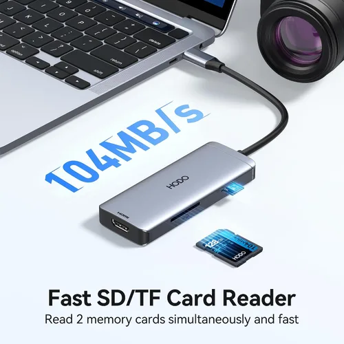 Miniatura 5 de Adaptador multipuerto USB-C para MacBook Air/Pro - Dongle HDMI 6 en 1 con puertos 4K, USB 3.0, lector de tarjetas SD/TF para MacBook M1/m2/m3/m4